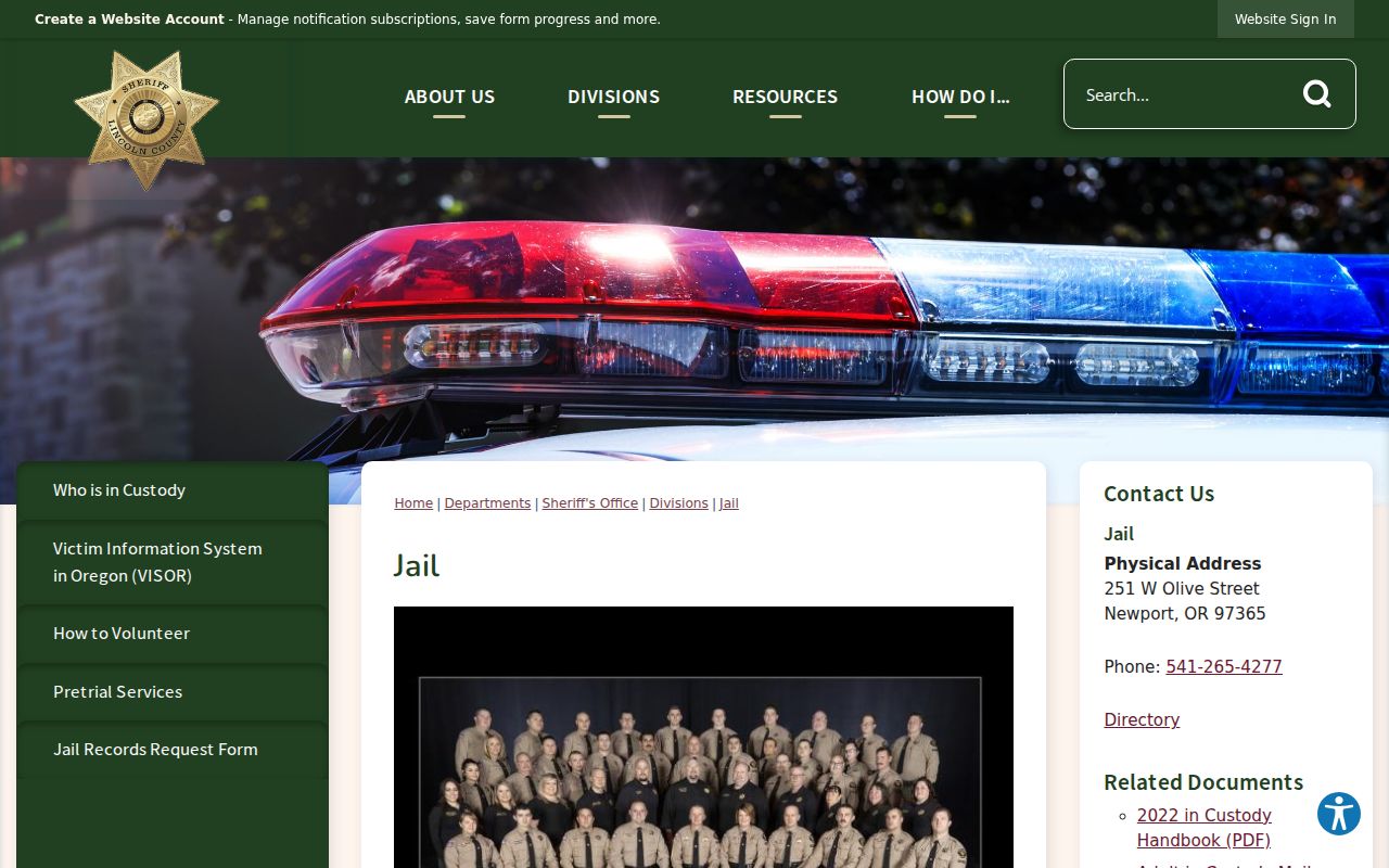 Official Lincoln County Jail information page