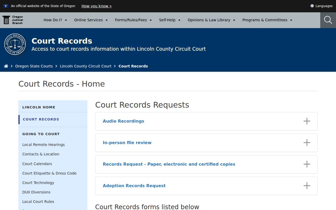 Lincoln County criminal court case record and copy options