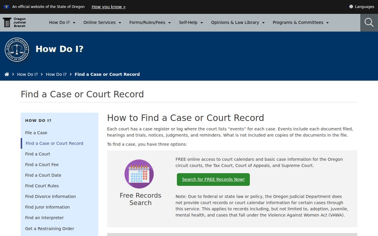 OJD free search for Lincoln County criminal court cases