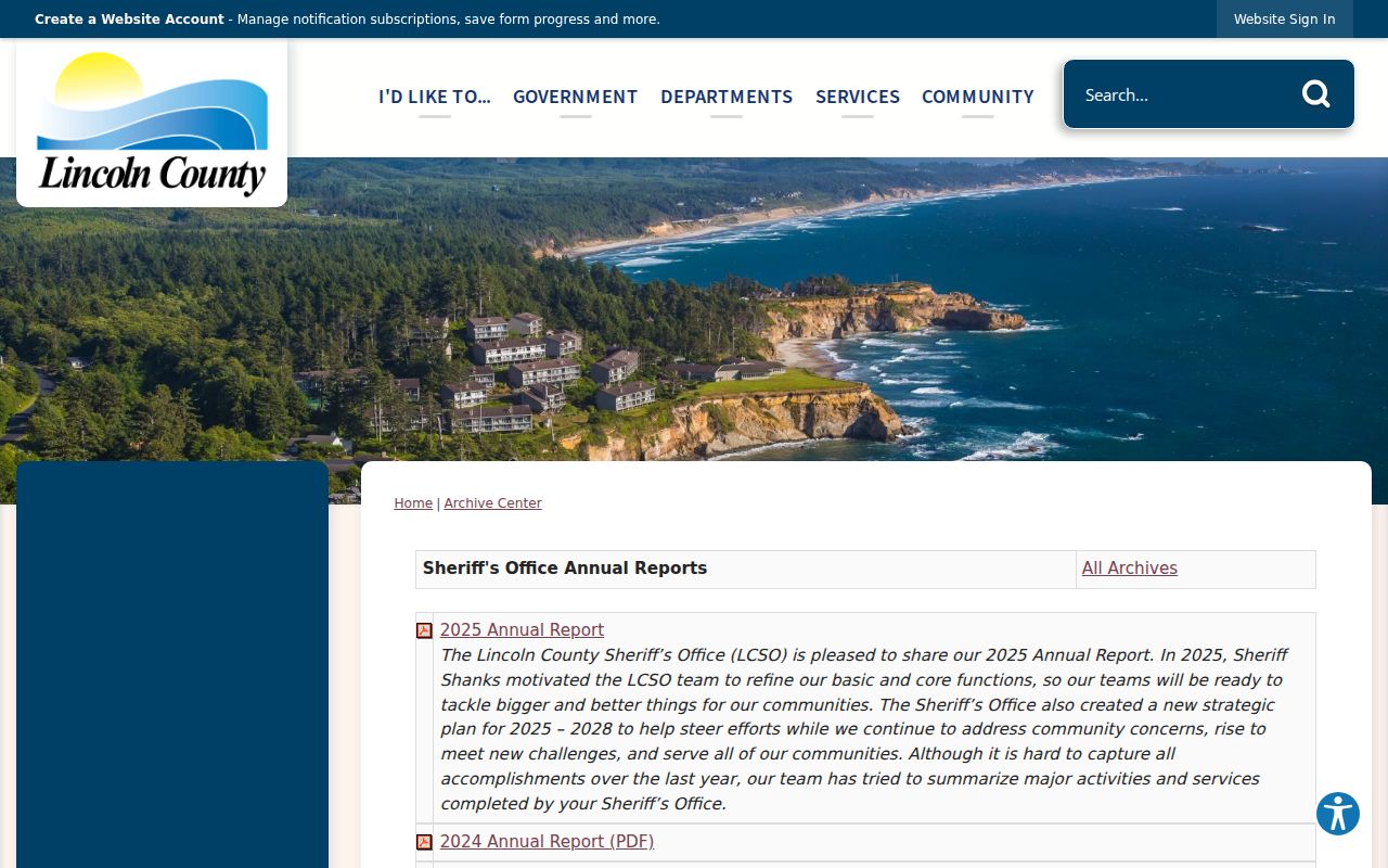 Lincoln County Sheriff annual reports for criminal justice context