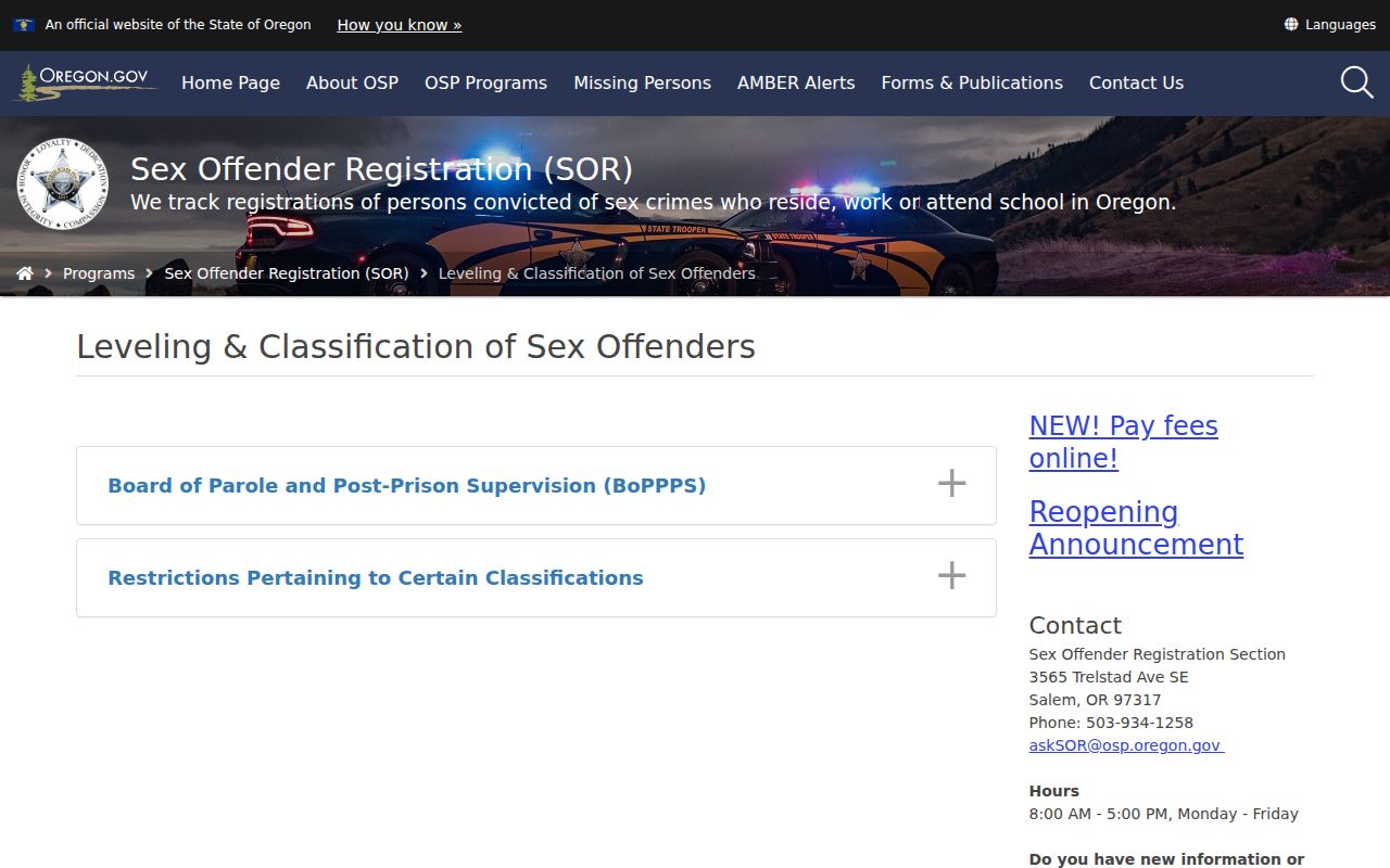 Oregon registration levels for Lincoln County sex offender records